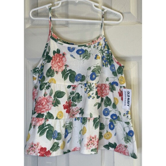 Old Navy Girls Floral Tank Top M (8) NWT Tiered Ruffle Sleeveless 100% Cotton - Picture 1 of 4